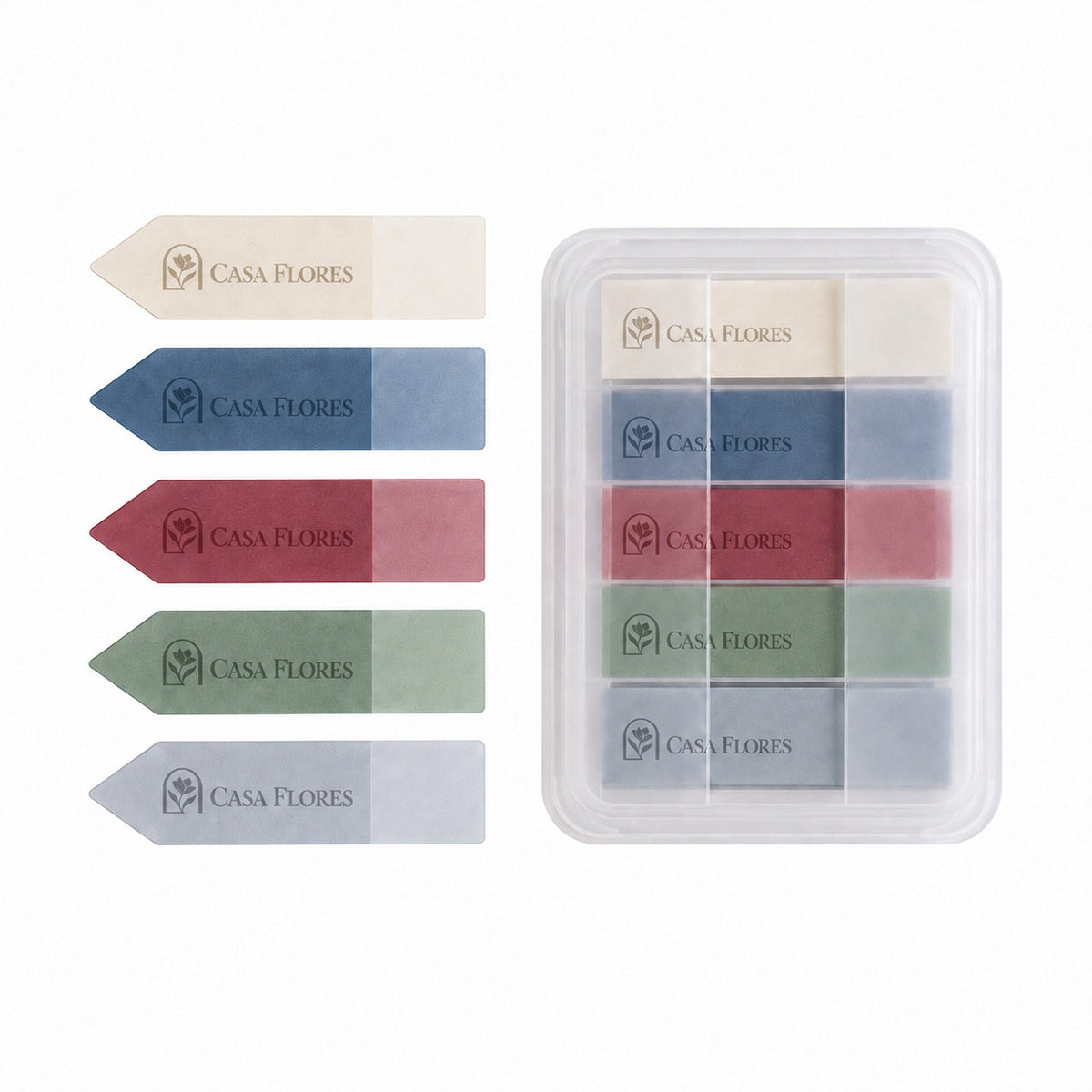 Casa Flores annotation tabs in muted colors